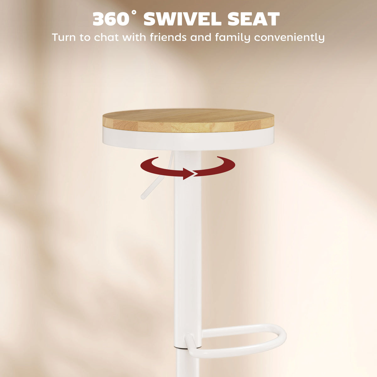Wood Barstools Set of 2, Swivel Bar Stools with Adjustable Height for Kitchen Counter, Natural Wood and White