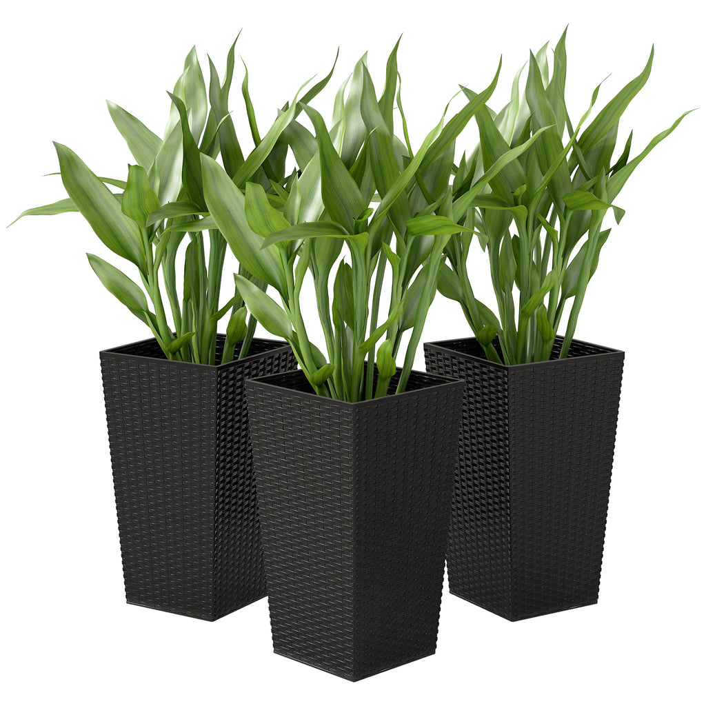 Set of 3 Tall Plant Stand, Outdoor & Indoor Flower Pot Set for Front Door, Entryway, Patio and Deck, Brown