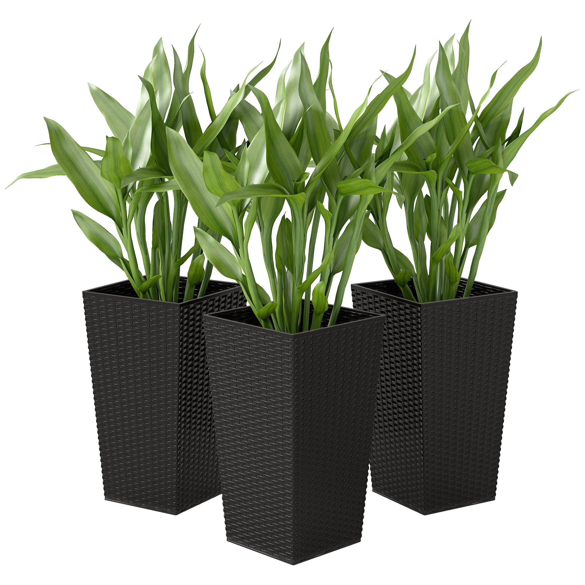 Set of 3 Tall Plant Stand, Outdoor & Indoor Flower Pot Set for Front Door, Entryway, Patio and Deck, Brown