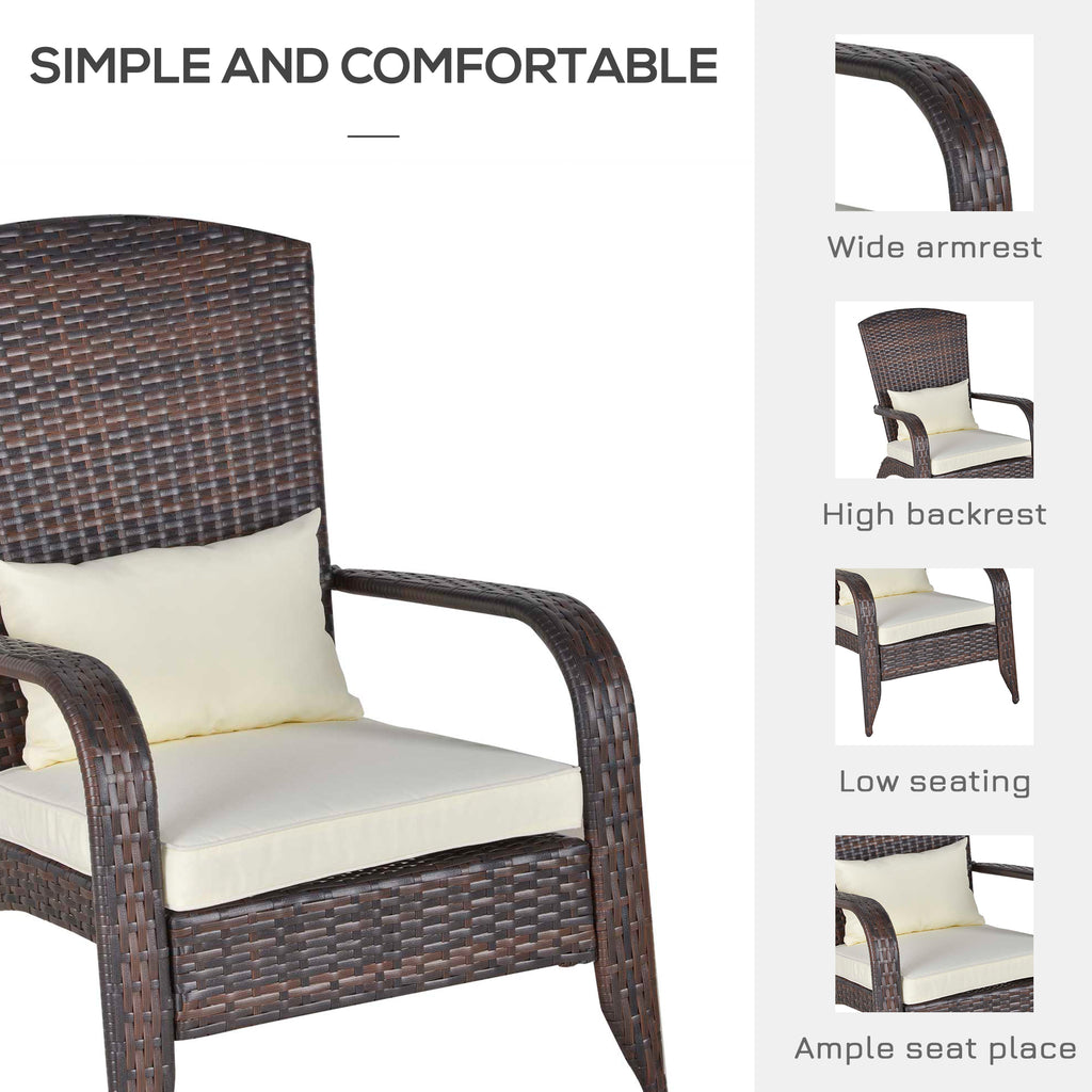 Patio Wicker Adirondack Chair, Outdoor PE Rattan Fire Pit Chair, Muskoka Chair w/ Soft Cushions, Tall Curved Backrest and Comfortable Armrests for Deck Garden, Cream White