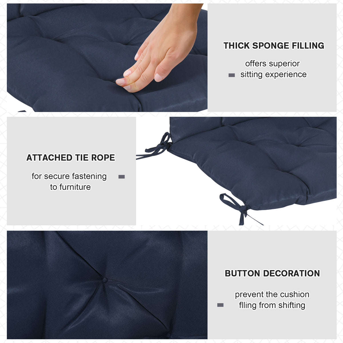 Patio Chair Cushions Set of 2, 39" x 20" x 3" Outdoor Tufted Cushion Set with Ties for Indoor Outdoor Garden Furniture, Dark Grey