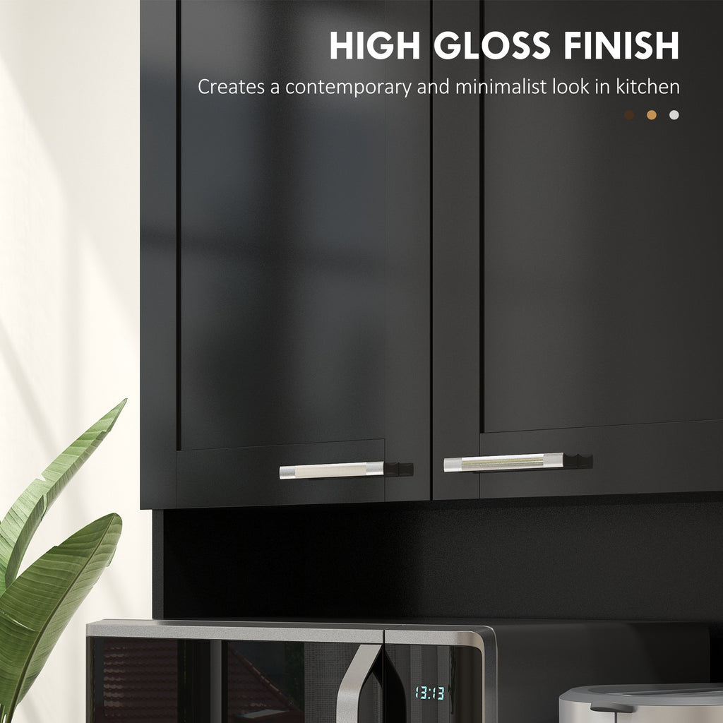 71" Kitchen Pantry Storage Cabinet, Storage Buffet with Hutch, Adjustable Shelves for Living Room, High Gloss Black