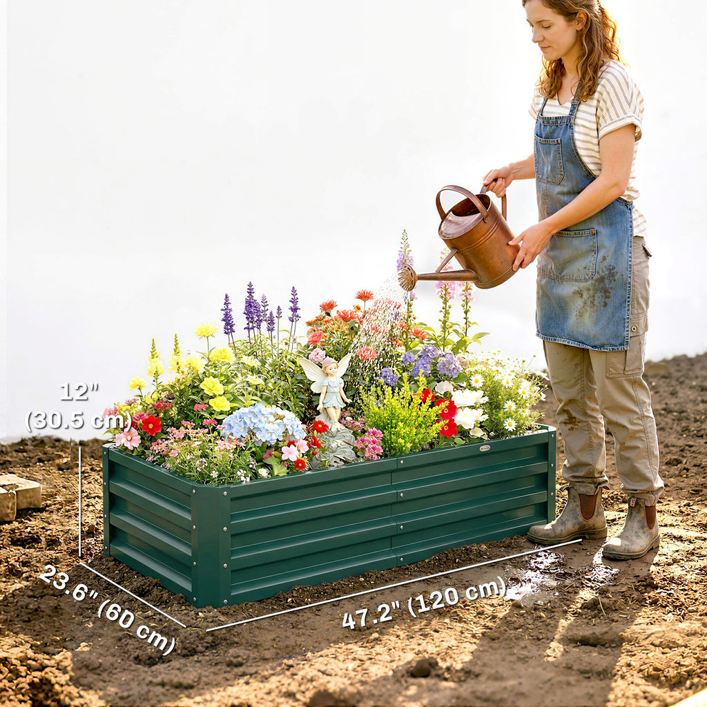 أحواض زراعة مرتفعة 4' × 2' × 1'، مجموعة من 2 وعاء زراعة مجلفن للخضروات، والزهور، والأعشاب، والنباتات الخضراء