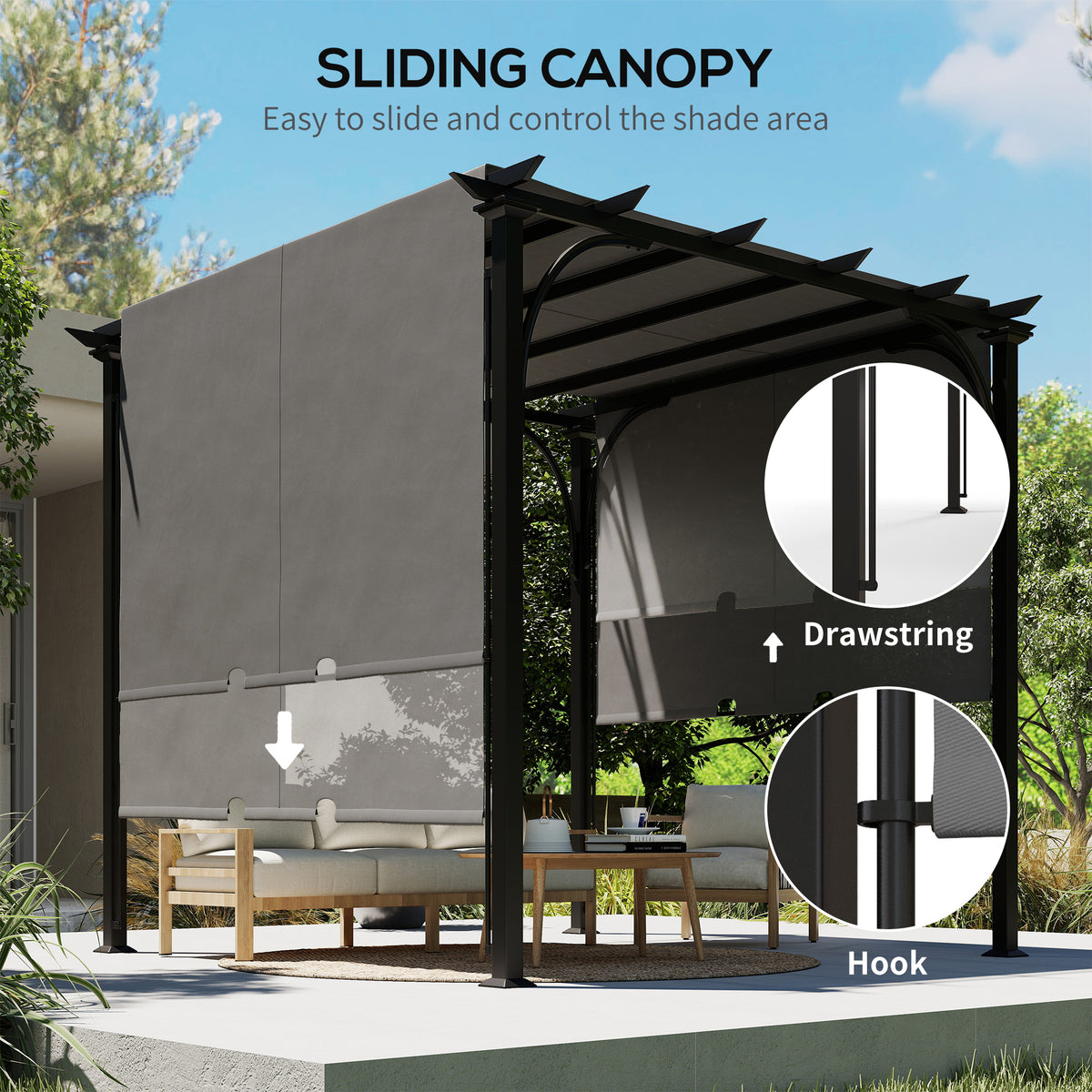 10' x 10' Retractable Pergola Canopy, UPF50+ Outdoor Metal Pergola Gazebo Sun Shade Shelter with Steel Frame, Dark Grey