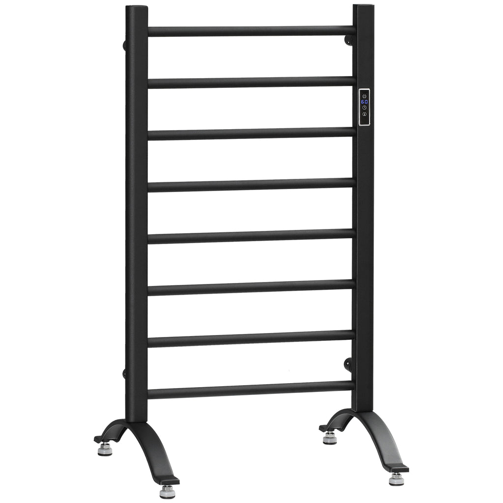 8-Bar Heated Towel Warmer Rack with Built-in Timer and LED Indicators, Wall Mounted & Free Standing Carbon Steel Electric Towel Bar with Adjustable Temperature, White
