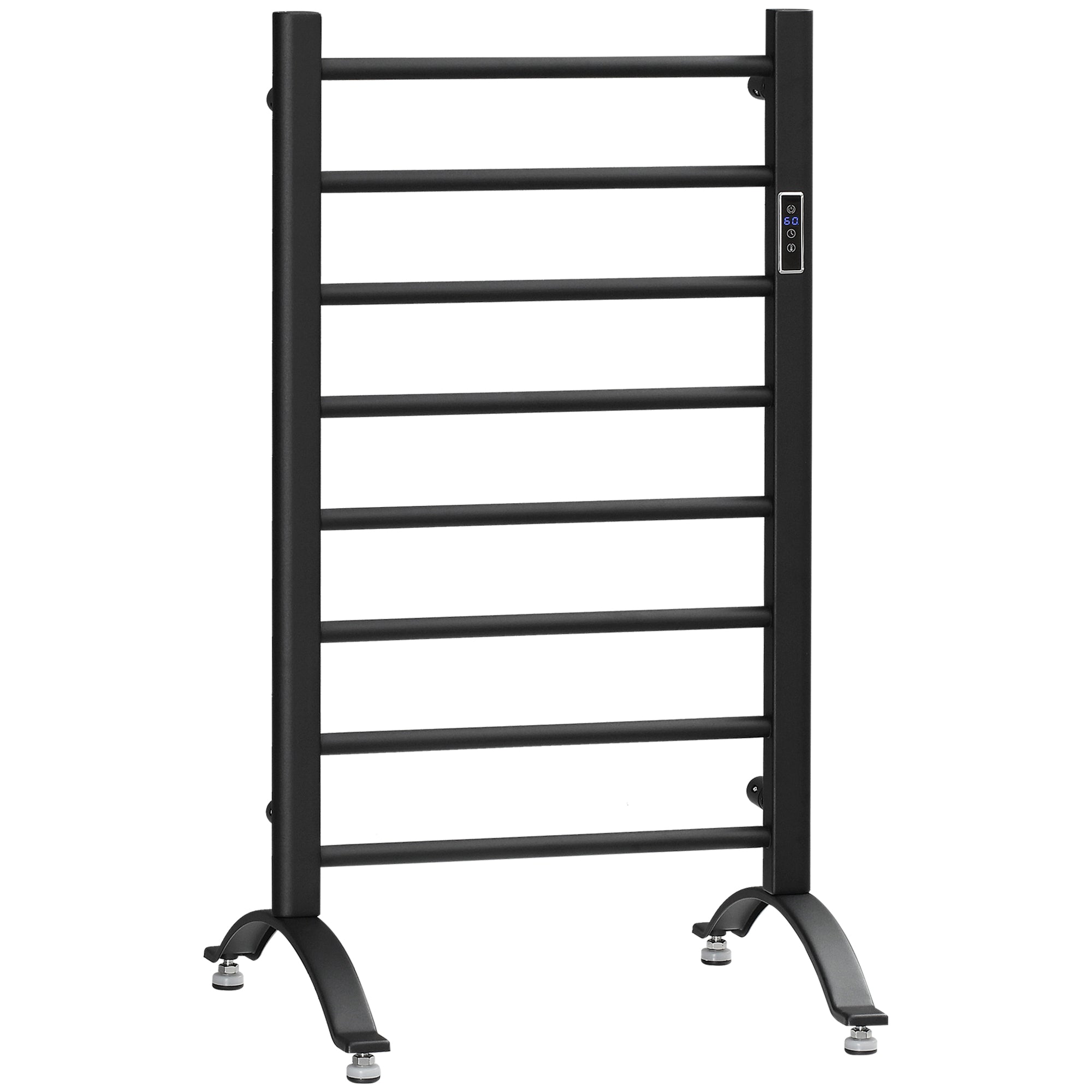 8-Bar Heated Towel Warmer Rack with Built-in Timer and LED Indicators, Wall Mounted & Free Standing Carbon Steel Electric Towel Bar with Adjustable Temperature, White