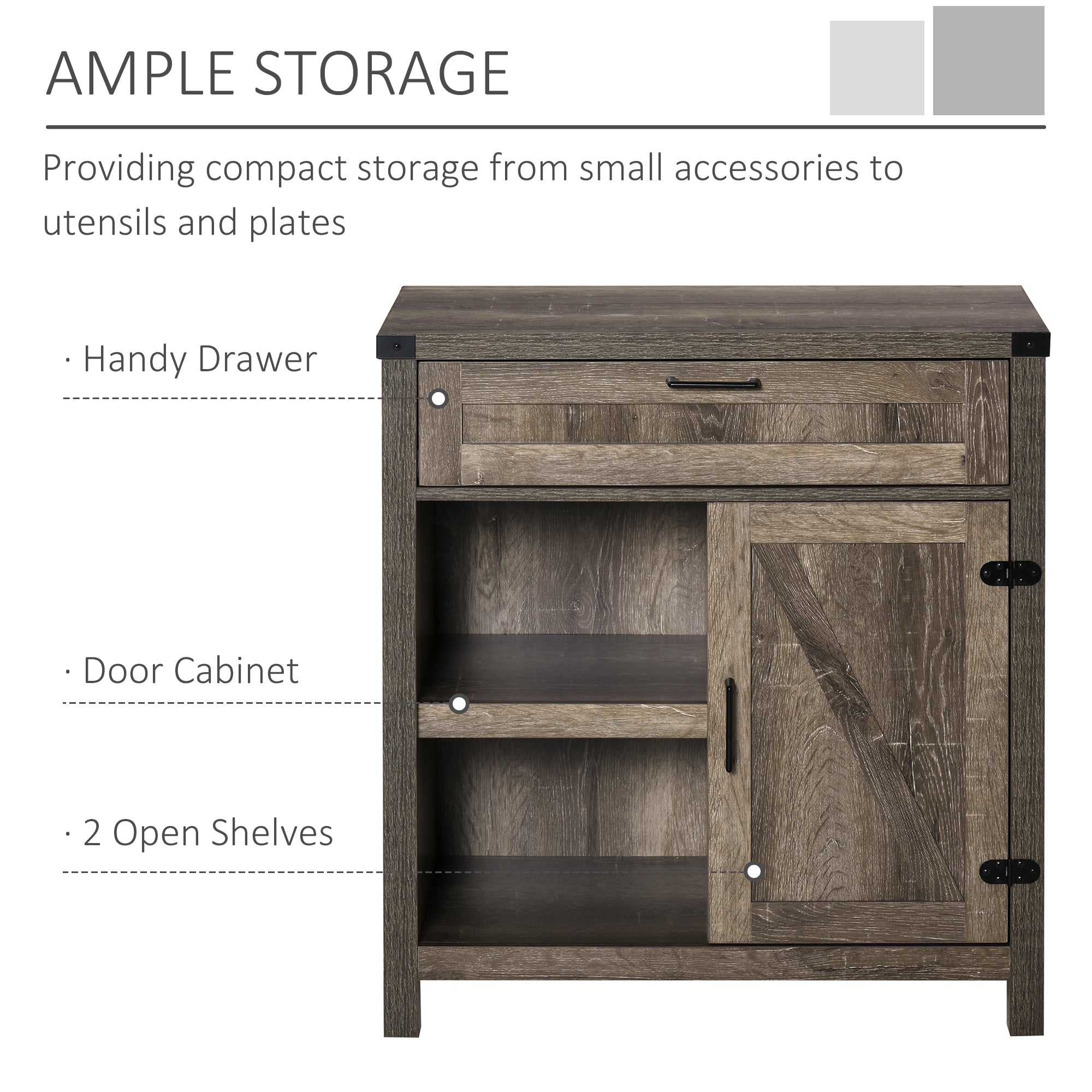 Rustic Barn Door Storage Cabinet Modern Farmhouse Buffet Sideboard for Kitchen & Dining Room  Dark Oak