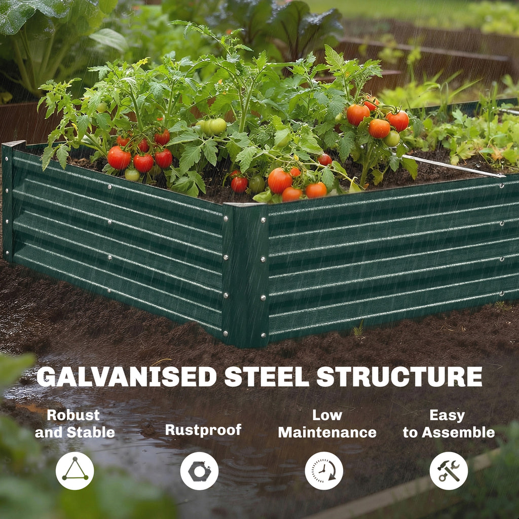 8 x 1.3 x 1.5ft Galvanized Raised Garden Bed, Reinforced Outdoor Planter Box with Open Bottom, Green