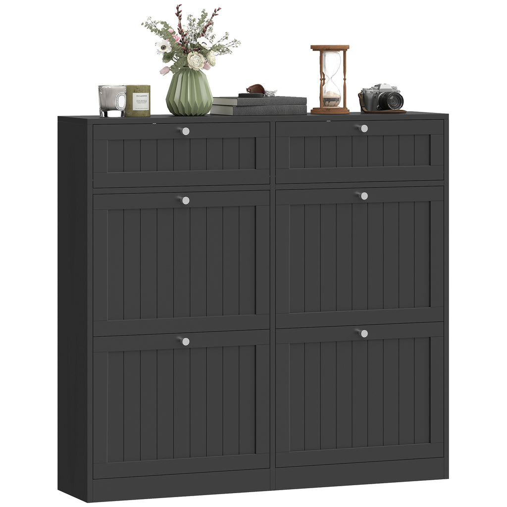 Shoe Cabinet with 2 Large Flip Drawers, Farmhouse Narrow Shoe Storage Cabinet with 2 Top Compartments, White