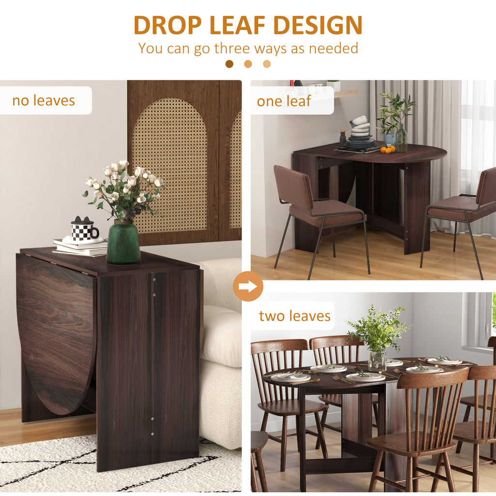 Oval Folding Dining Table, Space Saving Drop Leaf Kitchen Table for Dining Room, Living Room, Distressed Brown