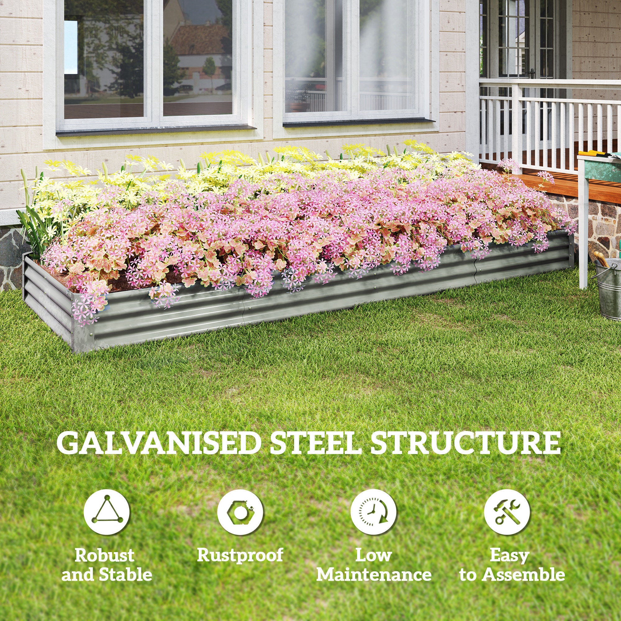 6 x 3 x 1ft Galvanized Raised Garden Bed, Reinforced Outdoor Planter Box with Open Bottom, Silver