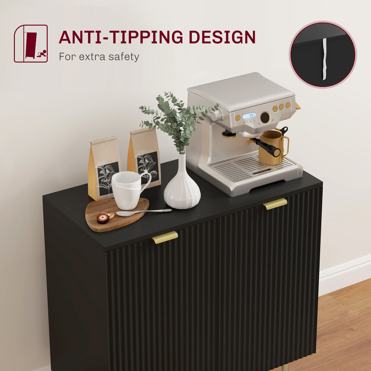 Modern Kitchen Storage Cabinet, Sideboard Buffet Cabinet with Adjustable Shelves and Metal Legs for Kitchen, Black
