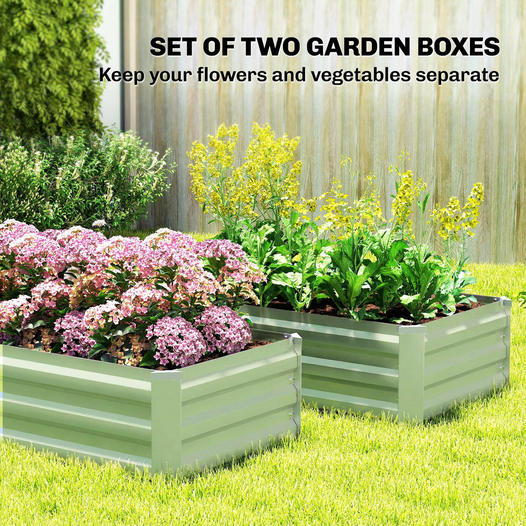 Set of 2 Galvanized Raised Beds for Garden, Outdoor Planter Box for Flowers, Herbs and Vegetables, Light Grey