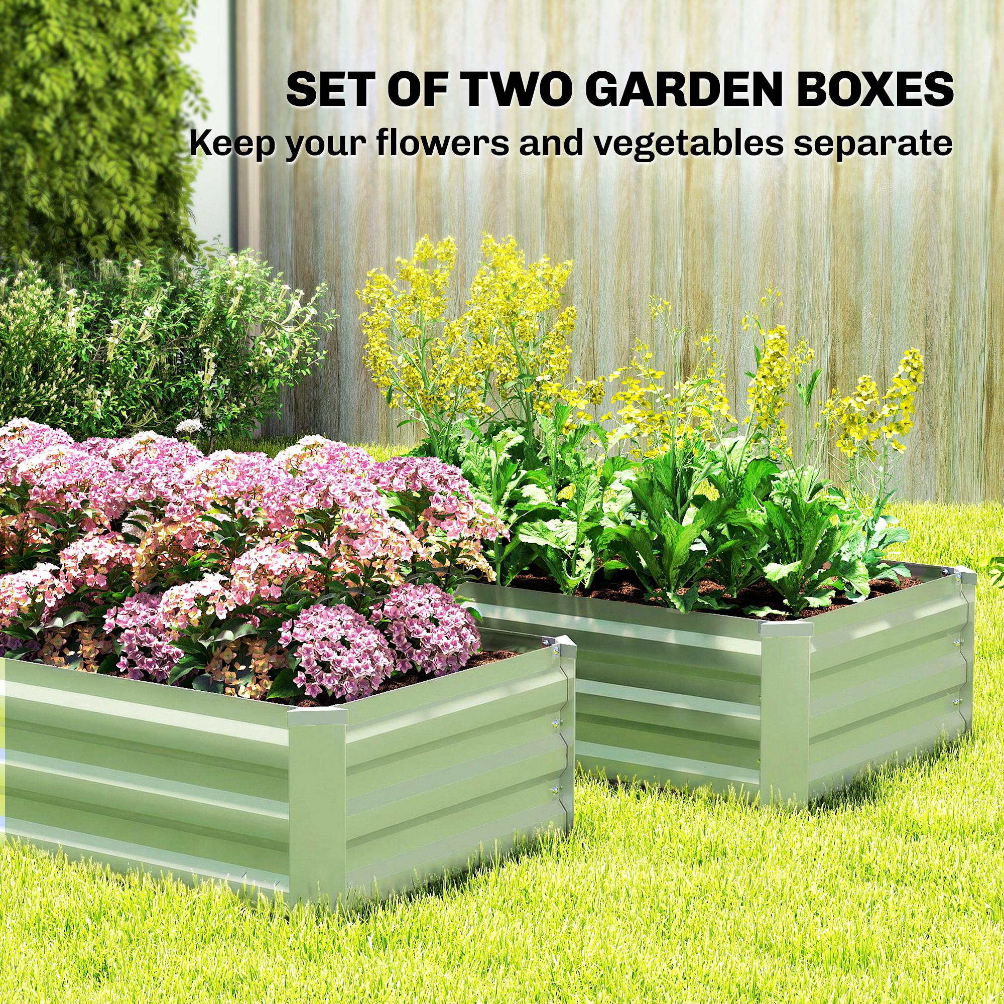Set of 2 Galvanized Raised Beds for Garden, Outdoor Planter Box for Flowers, Herbs and Vegetables, Light Grey