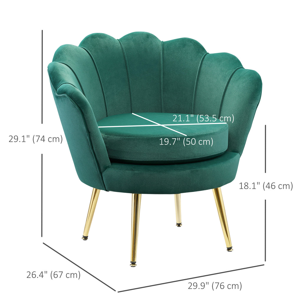 Modern Accent Chair, Velvet-Touch Fabric Leisure Club Chair with Gold Metal Legs for Bedroom, Dark Green