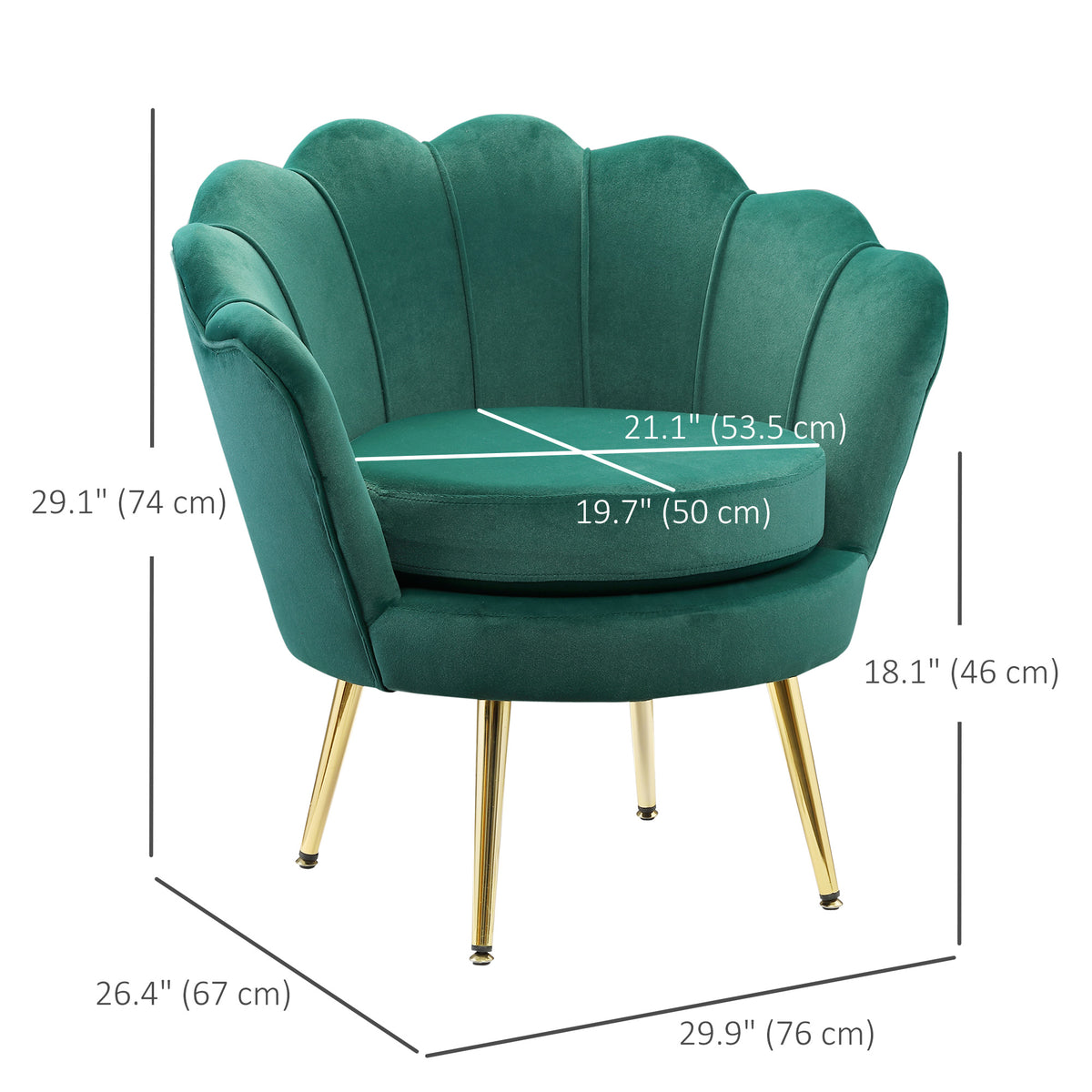 Modern Accent Chair, Velvet-Touch Fabric Leisure Club Chair with Gold Metal Legs for Bedroom, Dark Green