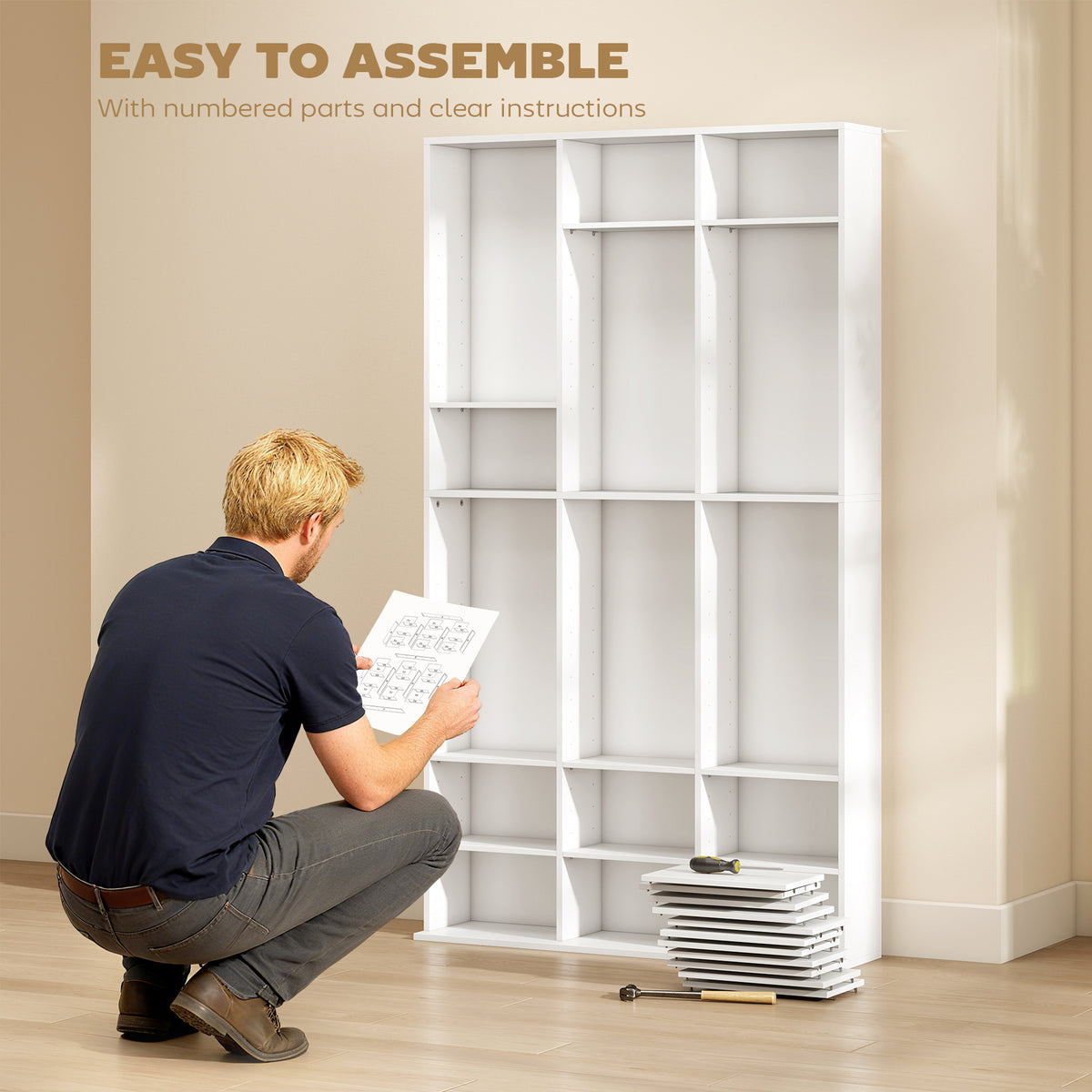 Media Storage Cabinet, 8-Tier DVD Shelf with 18 Adjustable Shelves, Holds 1032 CDs, 594 DVDs or Blu-rays, Black