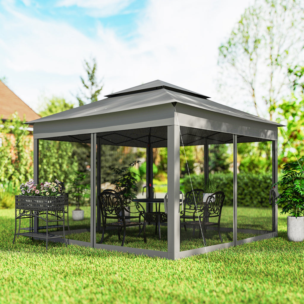 11' x 11' Pop Up Canopy 2-Tier Soft Top Shelter Event Tent w/ Netting Carry Bag for Patio Backyard Garden, Dark Grey