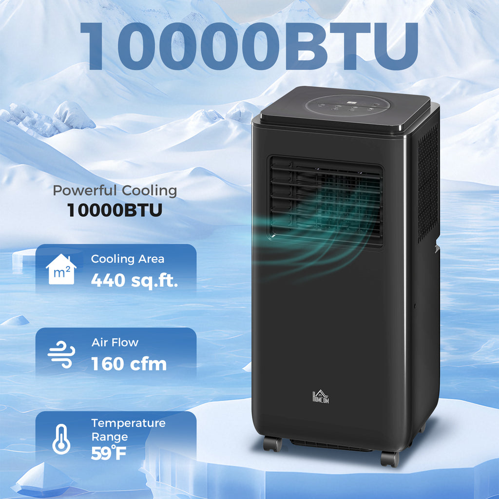 10,000 BTU ተንቀሳቓሲ ኣየር ማስተኻኻሊ 440 ስኩዌር ጫማ፣ ደረቕ መጥረጊ ፋን ብኡብኡ ድቃስ ምስ 24 ሰዓት ቲማር ማውን/ኦፍ፣ መስኮት ኪት፣ ጻዕዳ