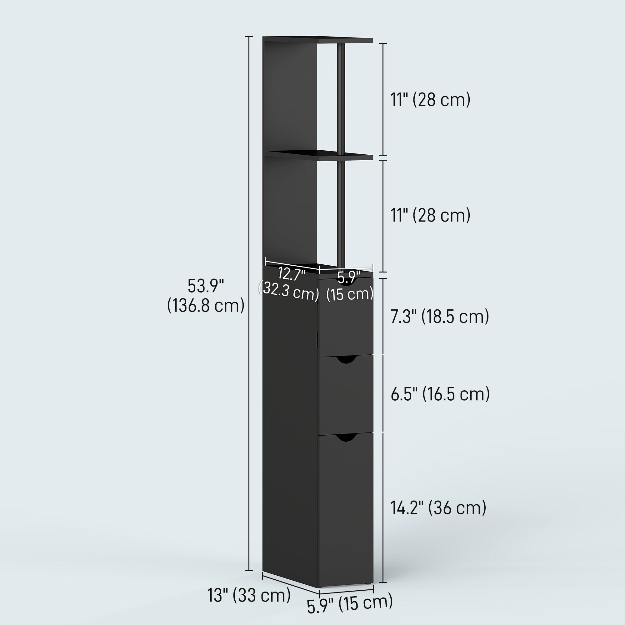 Tall Bathroom Storage Cabinet, Narrow Bathroom Cabinet with Drawers and Open Shelves for Small Spaces, Brown