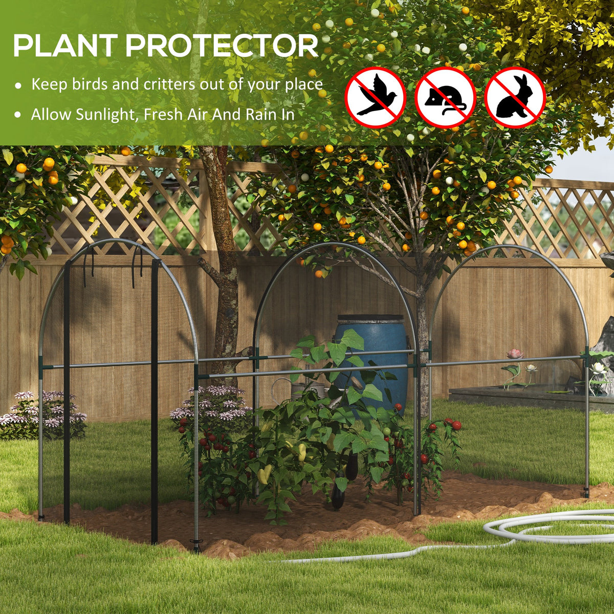 9.8' x 3.9' Crop Cage with Zipper Roll-Up Door, Mesh Plant Protection Tent from Animals with Galvanised Steel Frame
