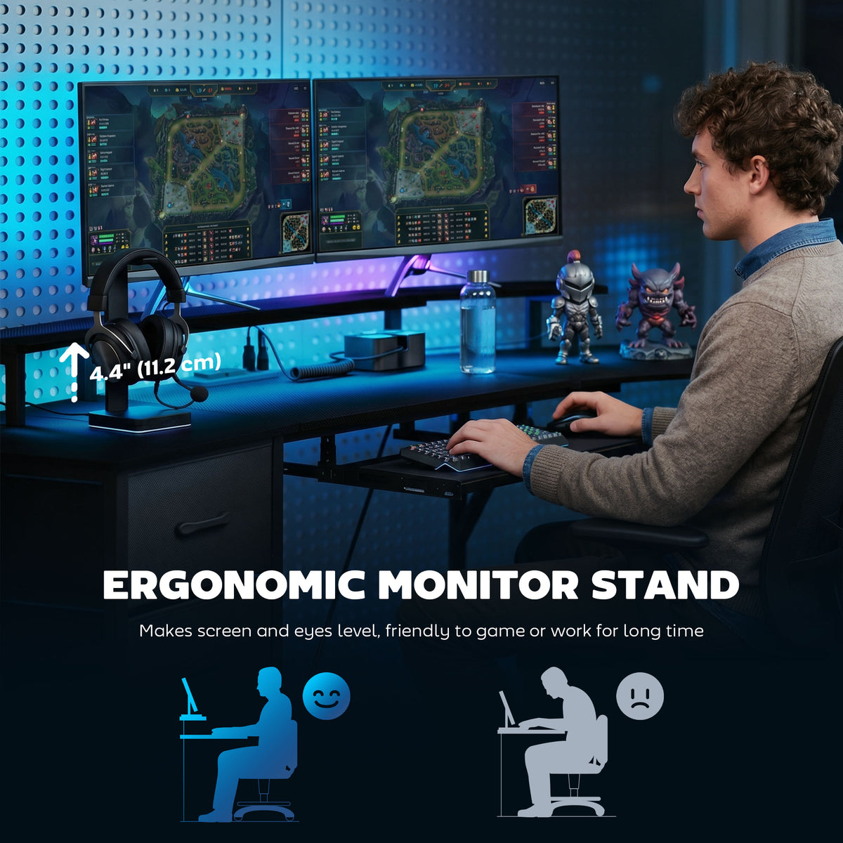 79 inch Gaming Desk with RGB Lights, Computer Table with Power Outlets & USB Ports, Keyboard Tray and 2 Drawers, Black