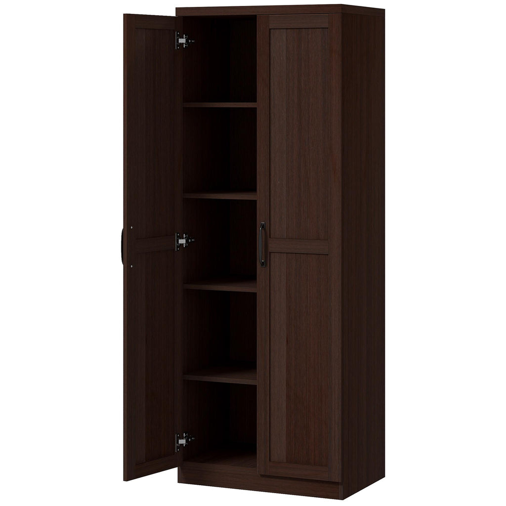 63" Kitchen Storage Cabinet, 5-tier Pantry Cabinet with Doors and Adjustable Shelves for Dining Room, Dark Brown