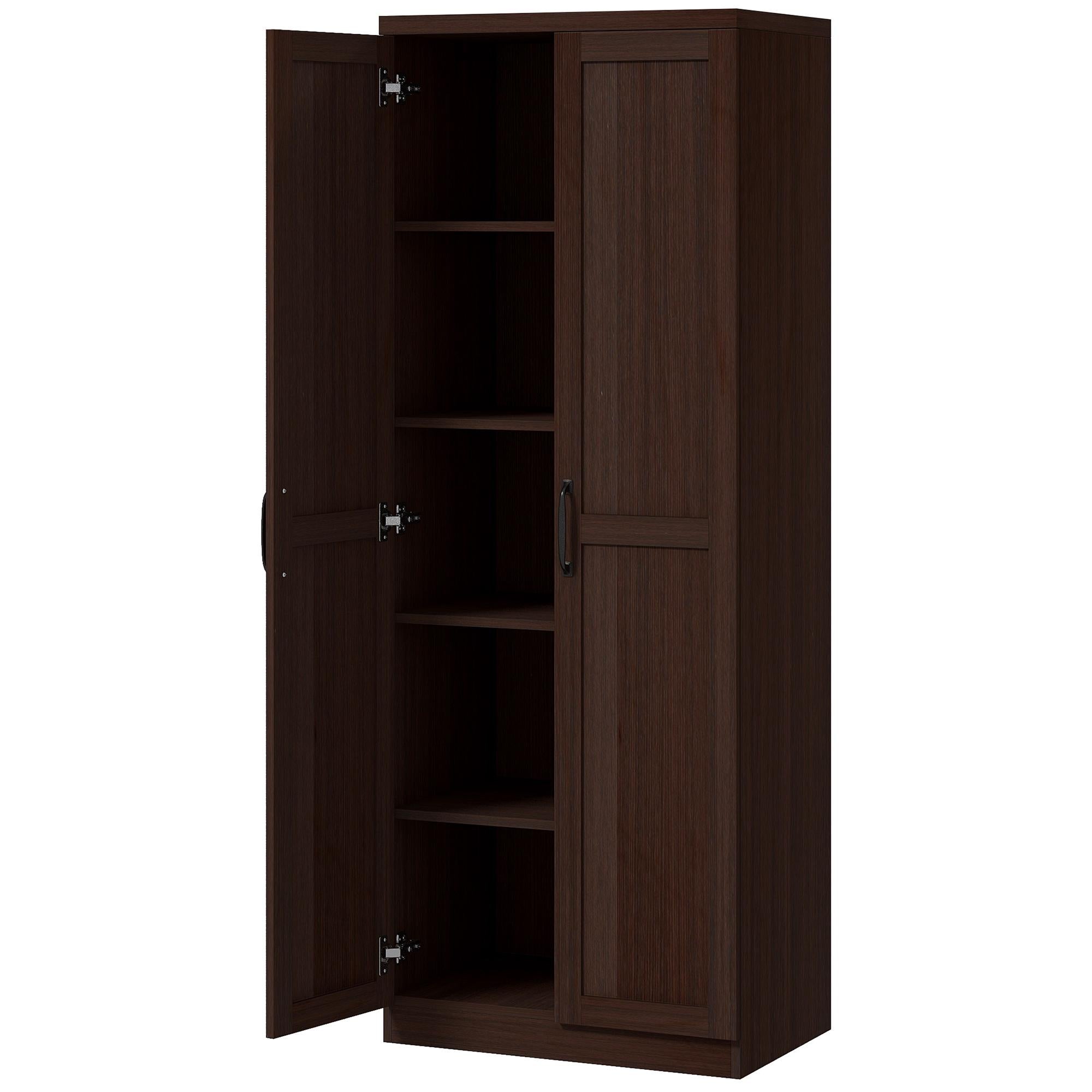 63" Kitchen Storage Cabinet, 5-tier Pantry Cabinet with Doors and Adjustable Shelves for Dining Room, Dark Brown