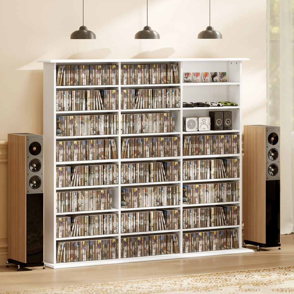 Media Storage Cabinet, 8-Tier DVD Shelf with 18 Adjustable Shelves, Holds 1032 CDs, 594 DVDs or Blu-rays, Black