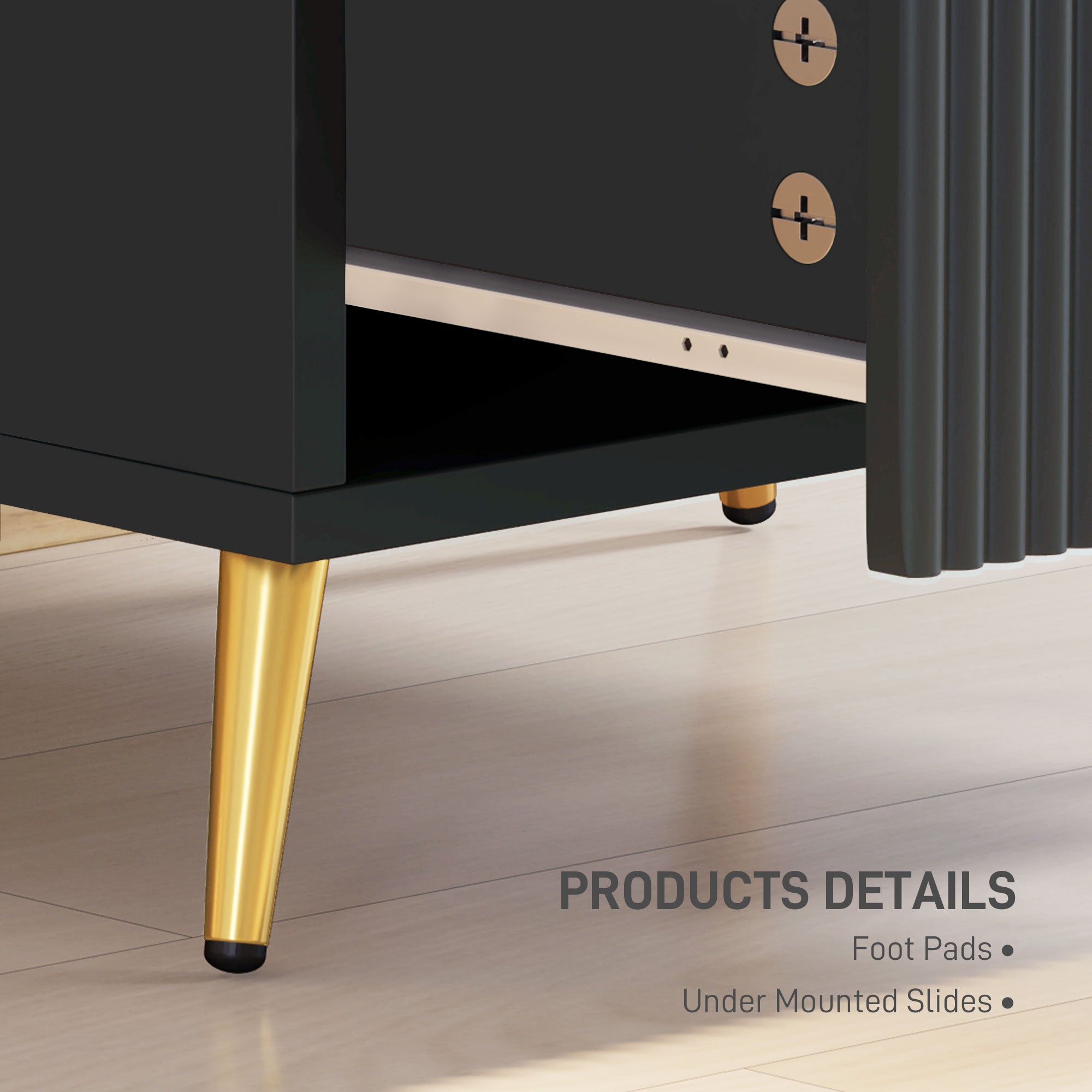 Bedside Table, Nightstand with 2 Drawers, Side End Table with Metal Legs for Bedroom, Black