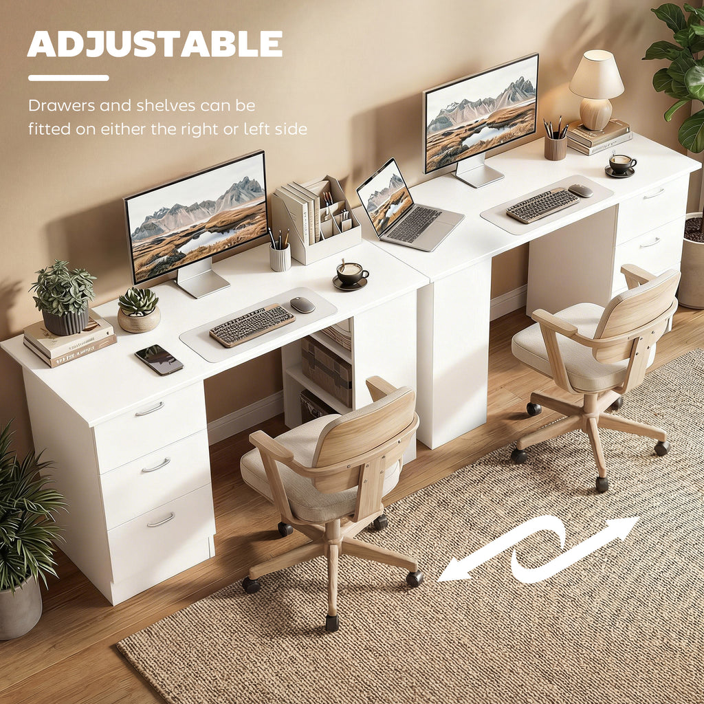 Computer Desk, 47" Writing Table with 3-Tier Shelves and 3 Reversible Drawers for Home Office, Bedroom, White