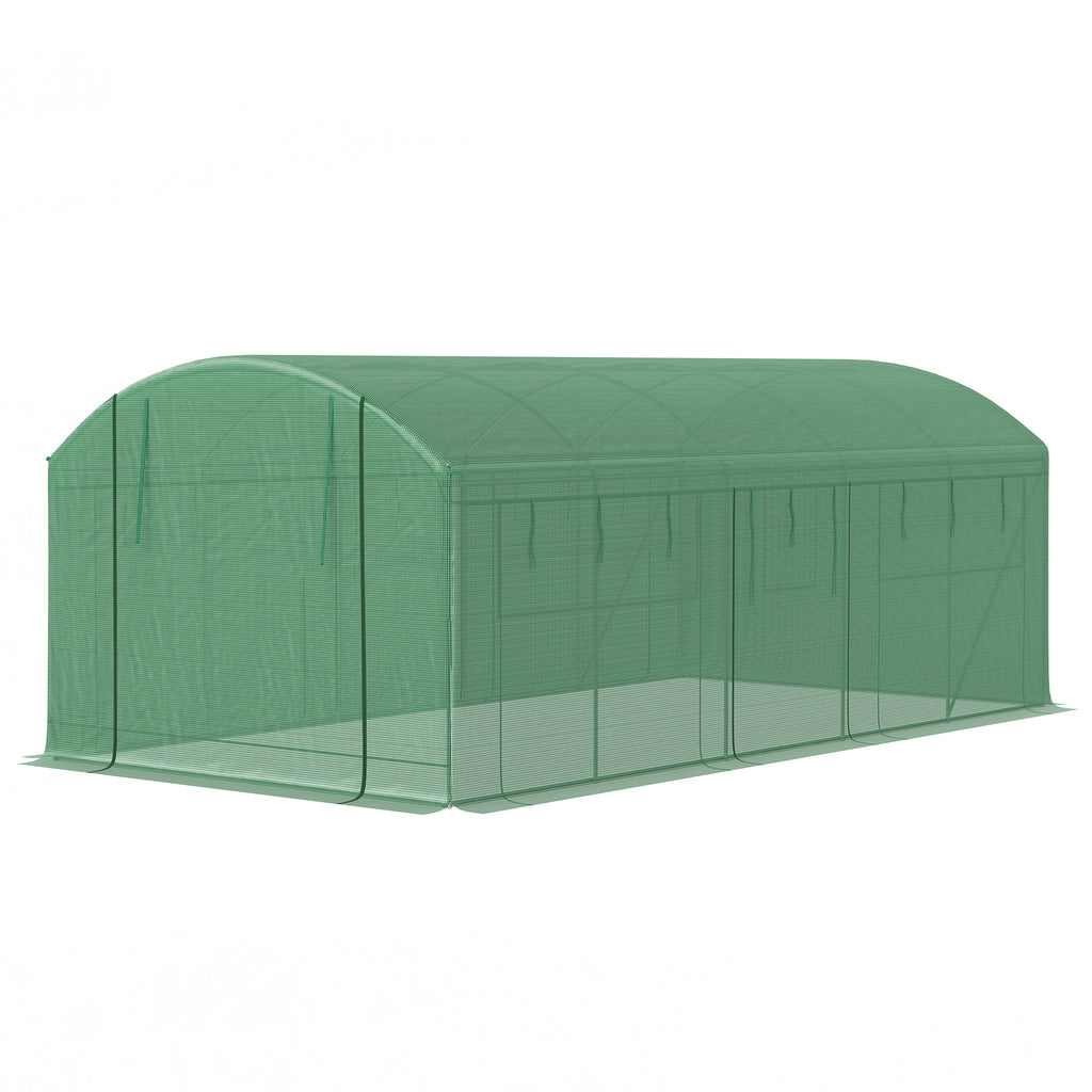 19.5' x 10' x 7.5' ትመልከት ግሪንሃውስ ምስ 3 ሮል-ኣፕ ዶርታትን ዓበይቲ መሬት መስኮታትን፣ ጋልቫናይዝድ ስቲል ፍሬም፣ ንንፋስ ዝቃወም፣ ሓምላዊ ቀለም