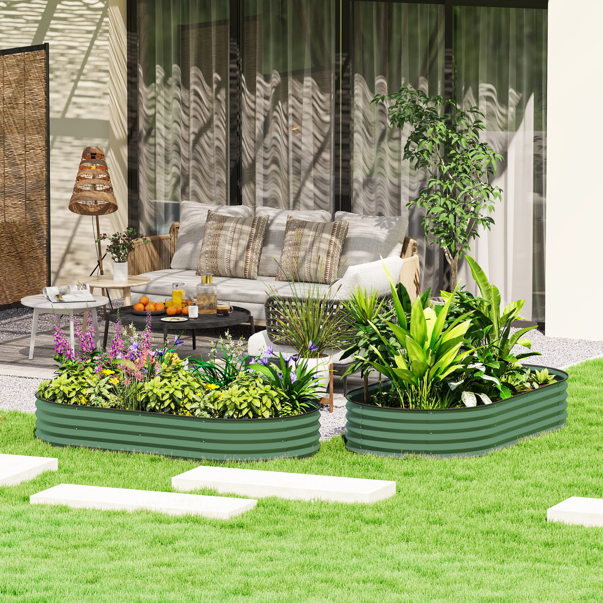 صندوق زراعة خارجي كبير 6' × 3' × 1'، سرير حديقة مرتفع مجلفن مع وتد معدني للنباتات، أخضر فاتح