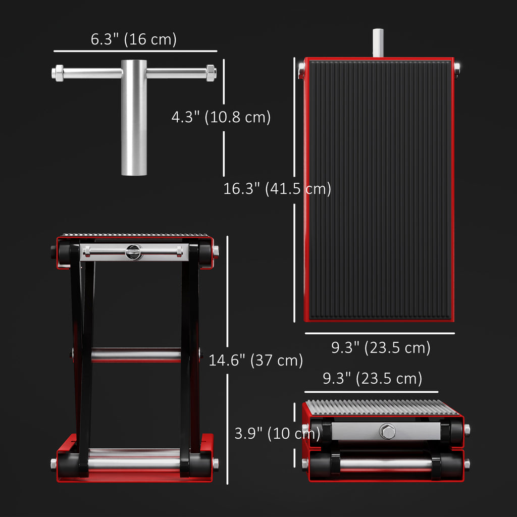 1100lbs Motorcycle Jack, Height Adjustable Motorcycle Scissor Lift Jack with Anti-Slip Wide Deck for Home Garage, Red