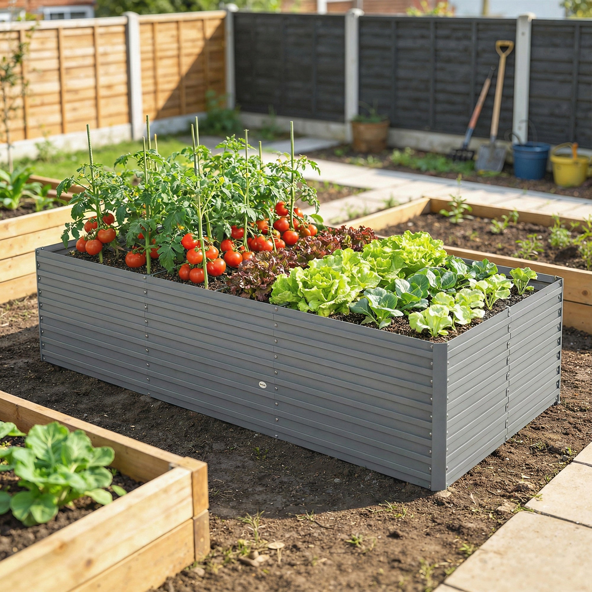 6' x 3' x 2' Raised Garden Bed, Galvanized Planter Box for Growing Flowers, Herbs and Vegetables, Light Grey