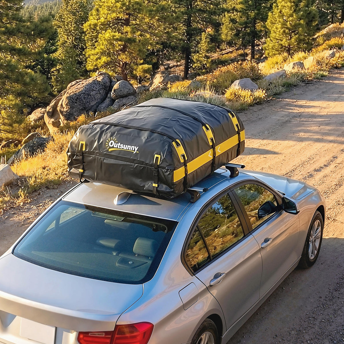 Rooftop Cargo Carrier, 21 Cubic Feet Waterproof Soft-Shell Car Roof Storage Bag w/ Door Hooks, Reflective Arrows, Yellow