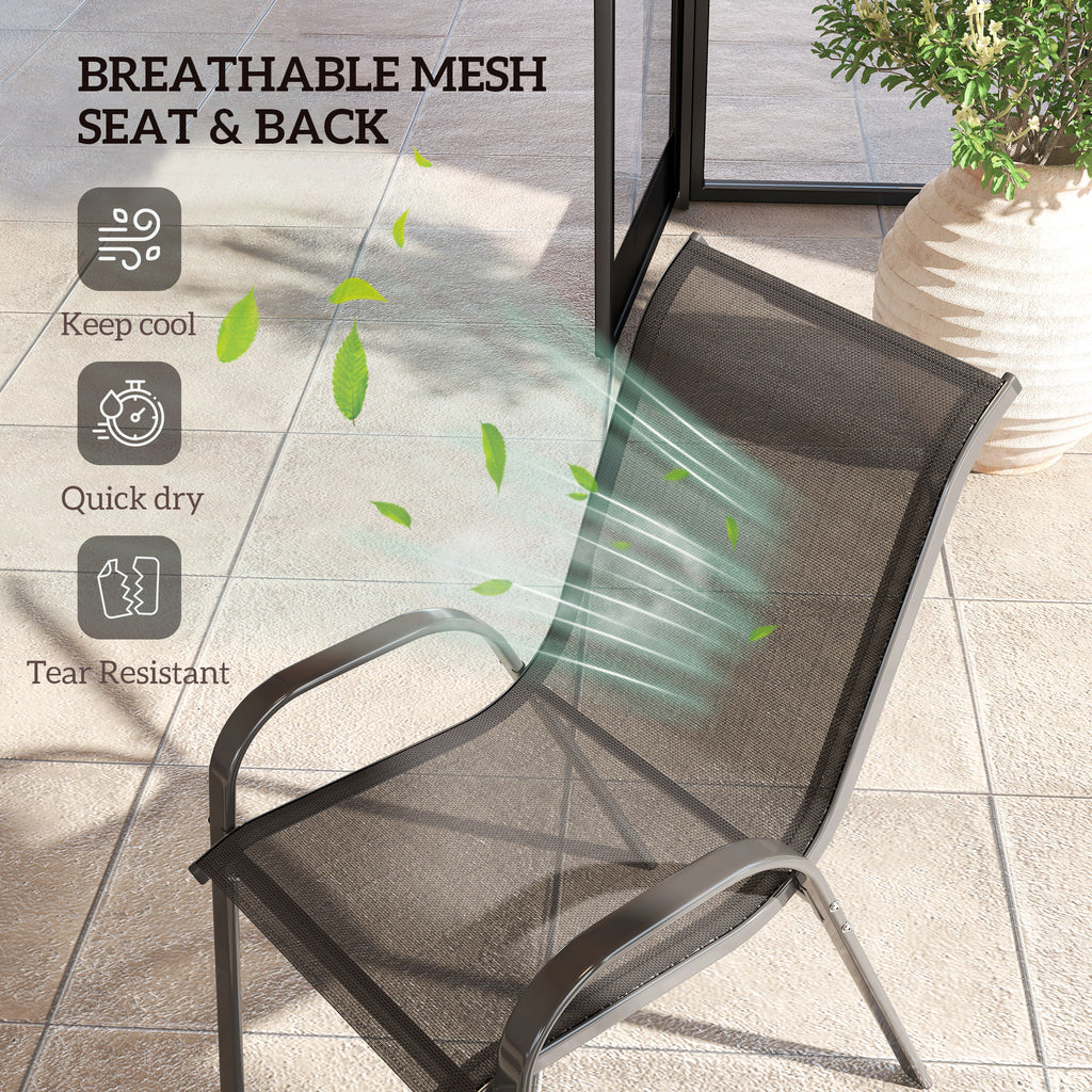 Set of 4 Outdoor Dining Chairs, Stackable Lawn Chairs with High Back, Breathable Mesh Seat for Garden Porch, Black
