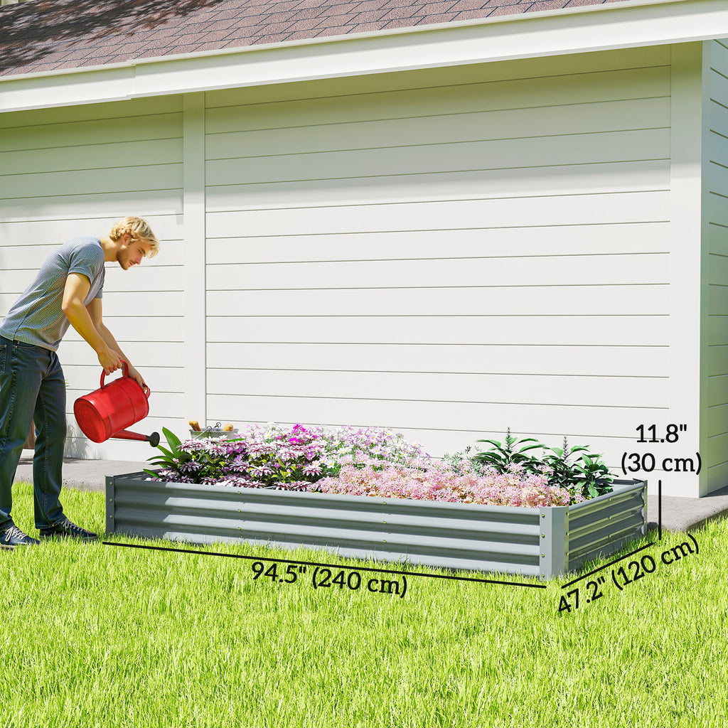 6 x 3 x 1ft Galvanized Raised Garden Bed, Reinforced Outdoor Planter Box with Open Bottom, Silver
