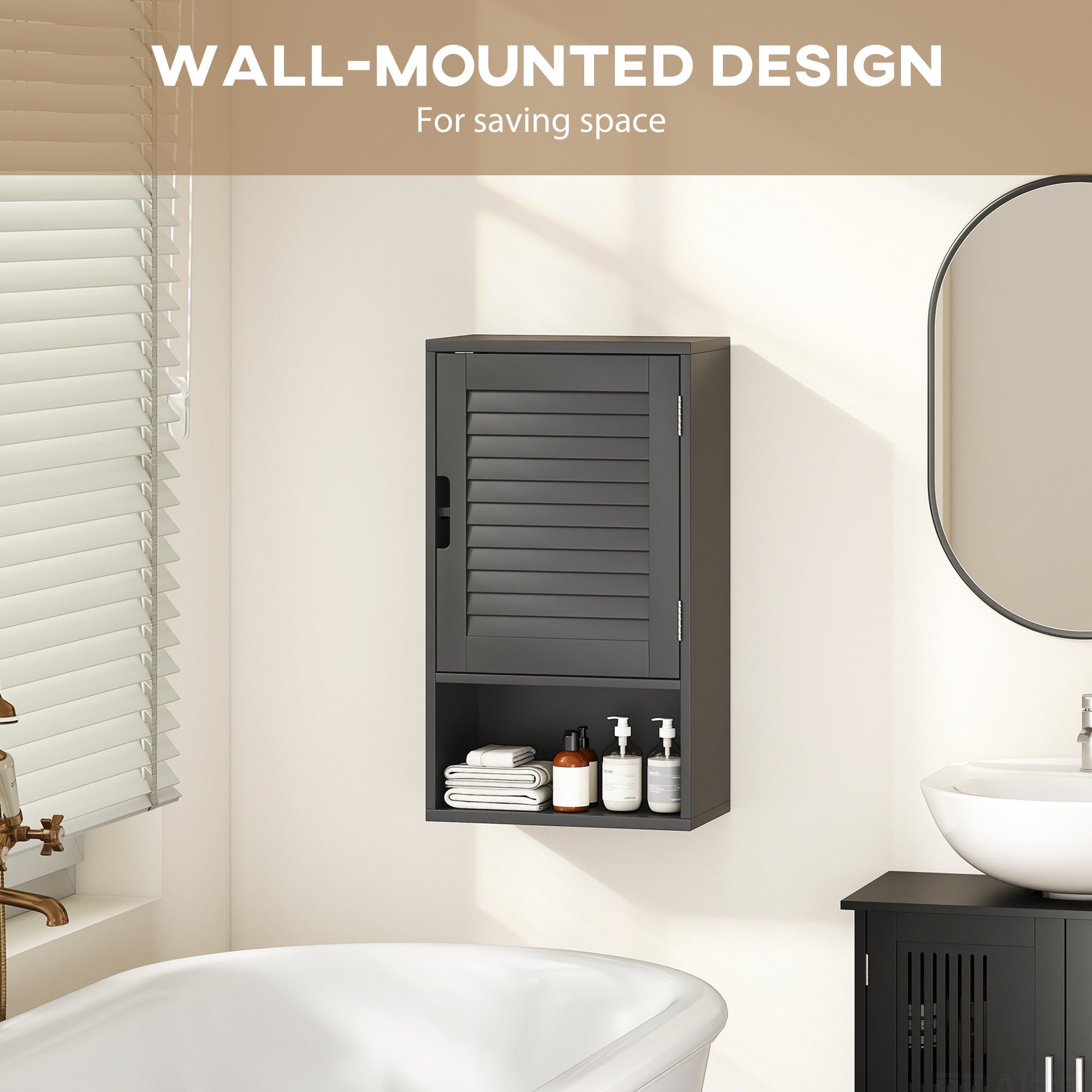Bathroom Cabinet, Wall Mounted Storage Cabinet with Adjustable Shelves, 40 x 20 x 60 cm, Black