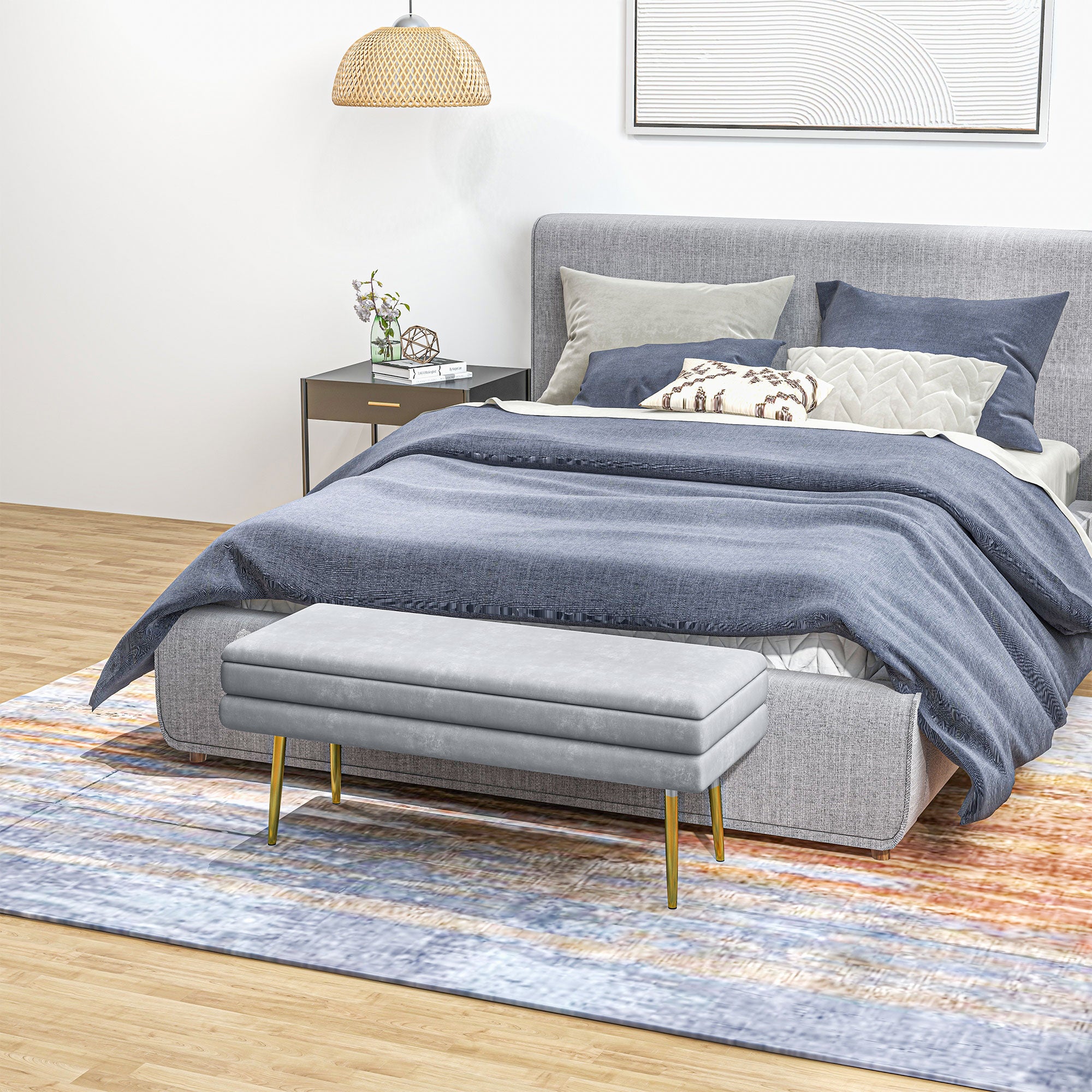 39" Storage Ottoman, Velvet End of Bed Bench with Steel Legs, Foot Stool with Storage for Bedroom, Living Room