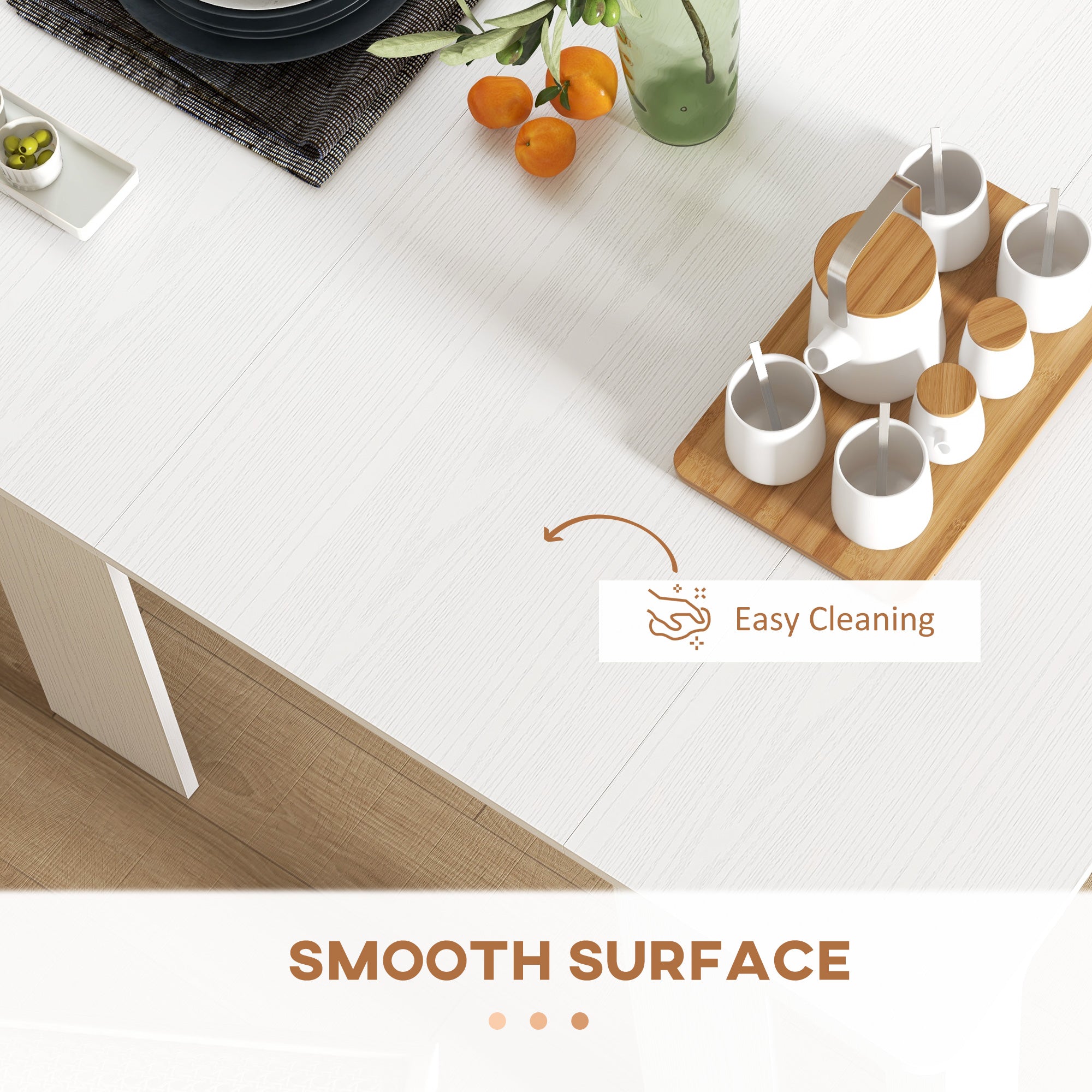23.6"-70.9" Extendable Dining Table for 6-8 People, Space-Saving Rectangular Kitchen Table for Small Spaces, Dining Room, Kitchen, Living Room, White
