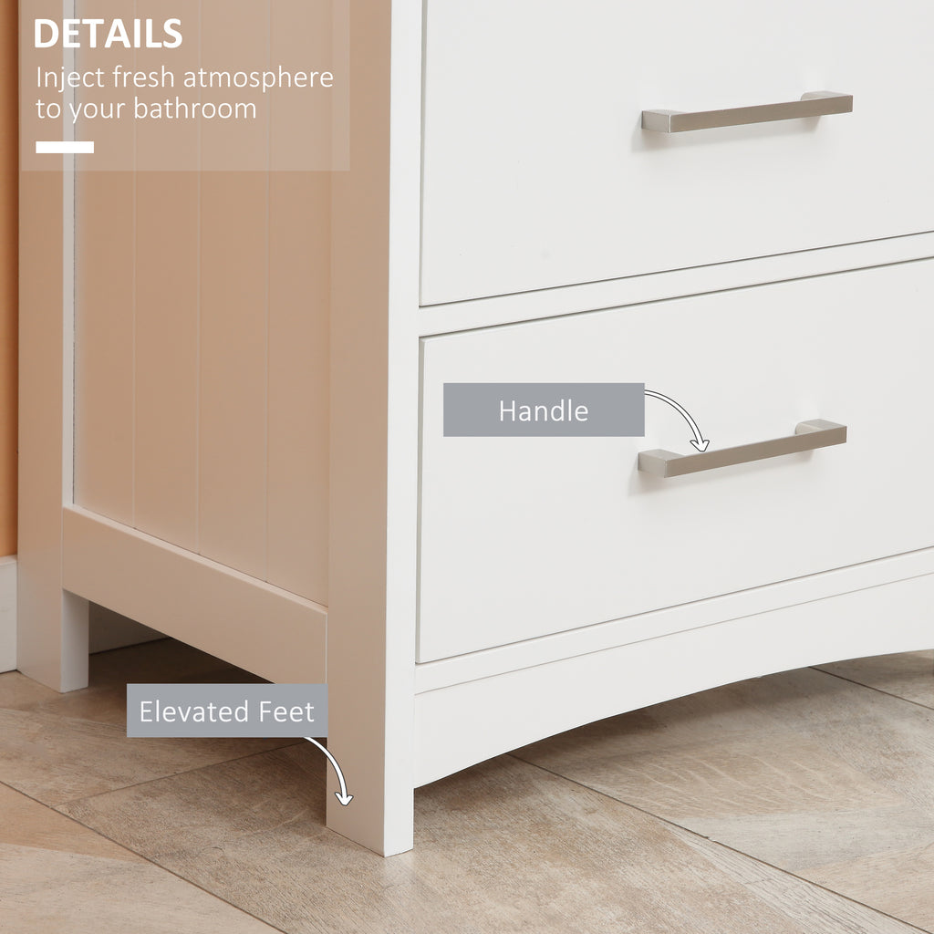 Small Bathroom Storage Cabinet, Floor Cabinet with 3 Drawers and Open Component, Narrow Bathroom Cabinet, White