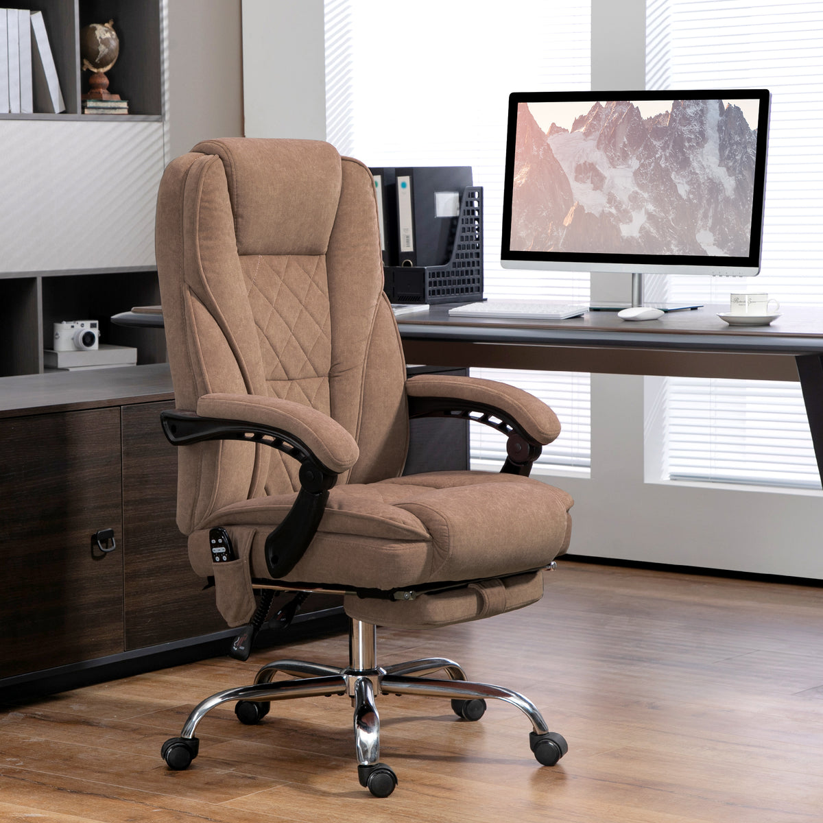 Massage Office Chair, Reclining Computer Chair with Adjustable Height and Footrest, Brown
