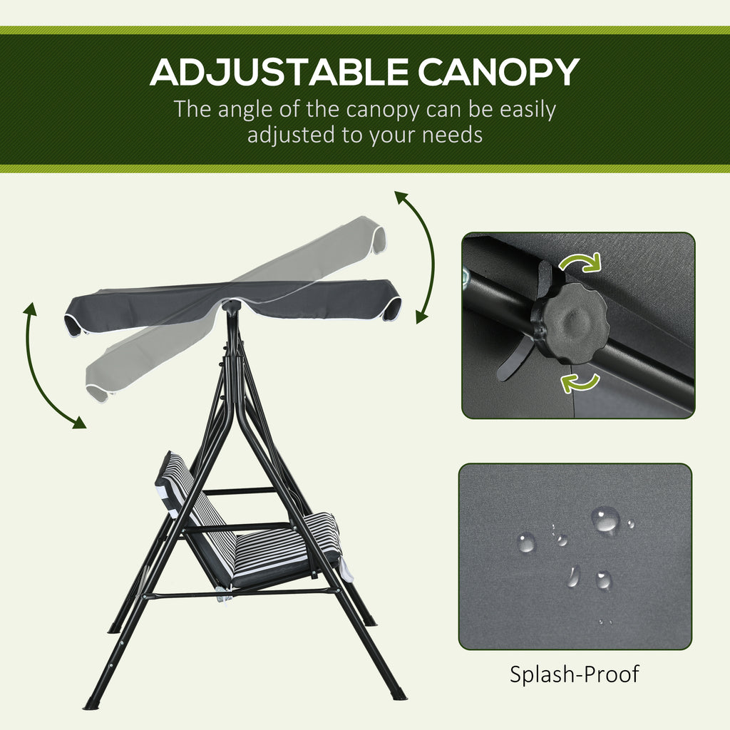 3-Seater Outdoor Porch Swing with Adjustable Canopy, Patio Swing Chair for Garden, Poolside, Backyard, Green and White