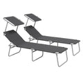 2Pcs Outdoor Lounge Chair, Adjustable Folding Chaise Lounge with Sun Shade for Beach, Camping, Hiking, Grey