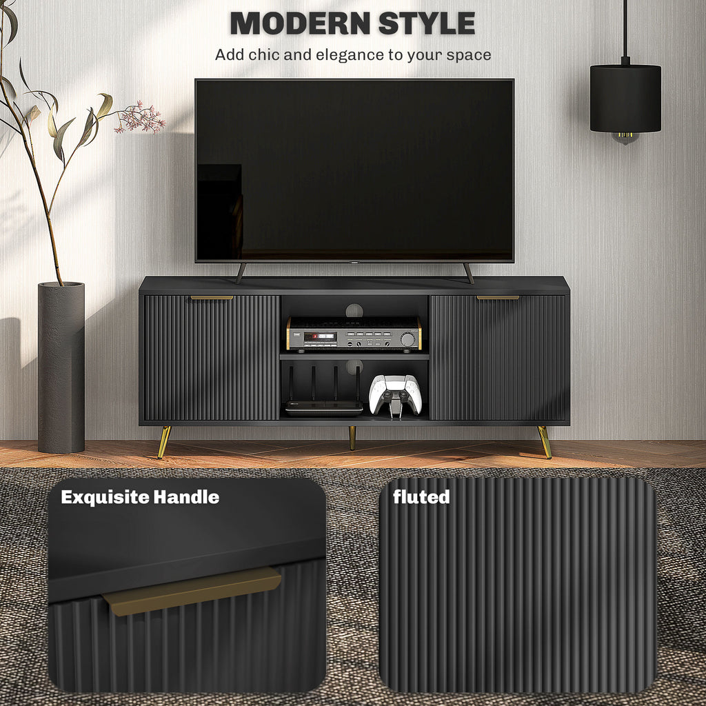 TV Stand with Storage for 55 Inch TV, Modern TV Cabinet with 2 Open Shelves and 2 Cabinets for Living Room, White