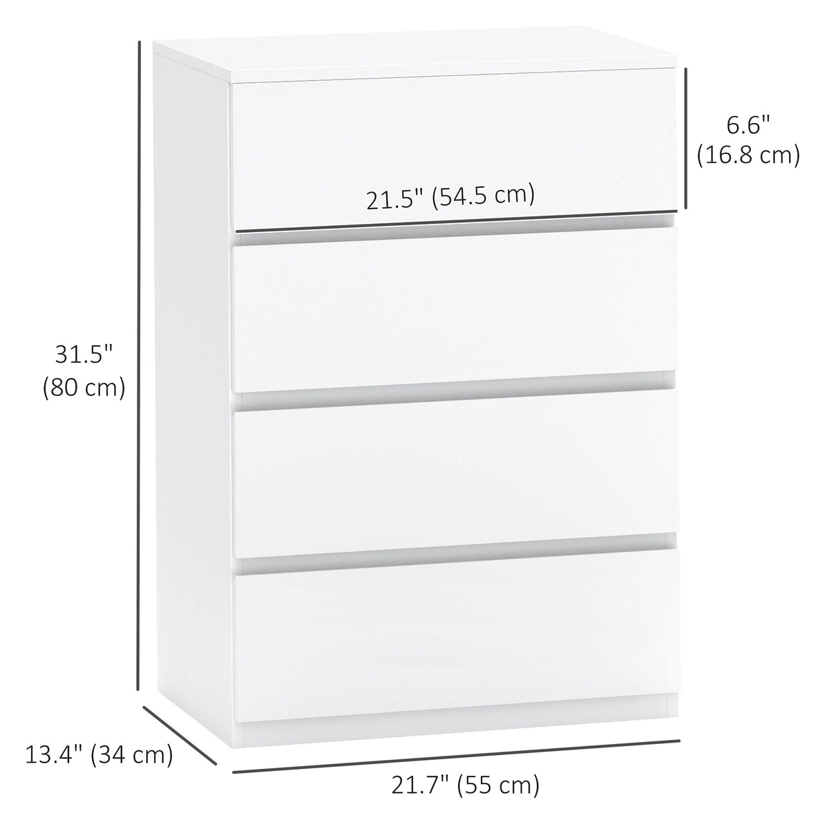 4 Drawer Chest Storage Cupboard Freestanding Drawer Unit, Black
