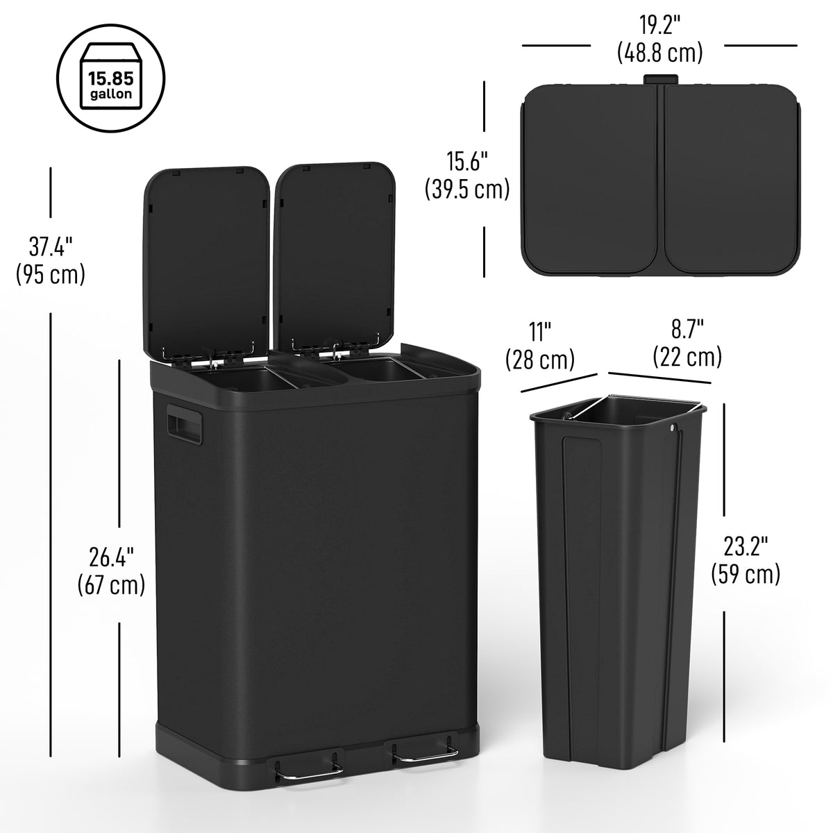 Kitchen Garbage Bin, 2 x 7.9 Gal (2 x 30 L) Trash Can, Soft-Close Garbage Can with Removable Inner Buckets, White