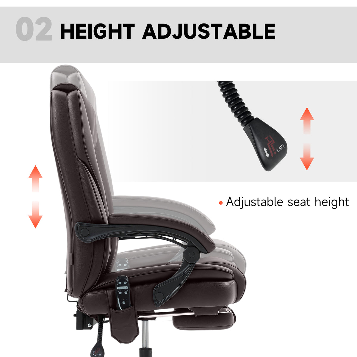 Massage Office Chair, Reclining Computer Chair with Adjustable Height and Footrest, Dark Grey