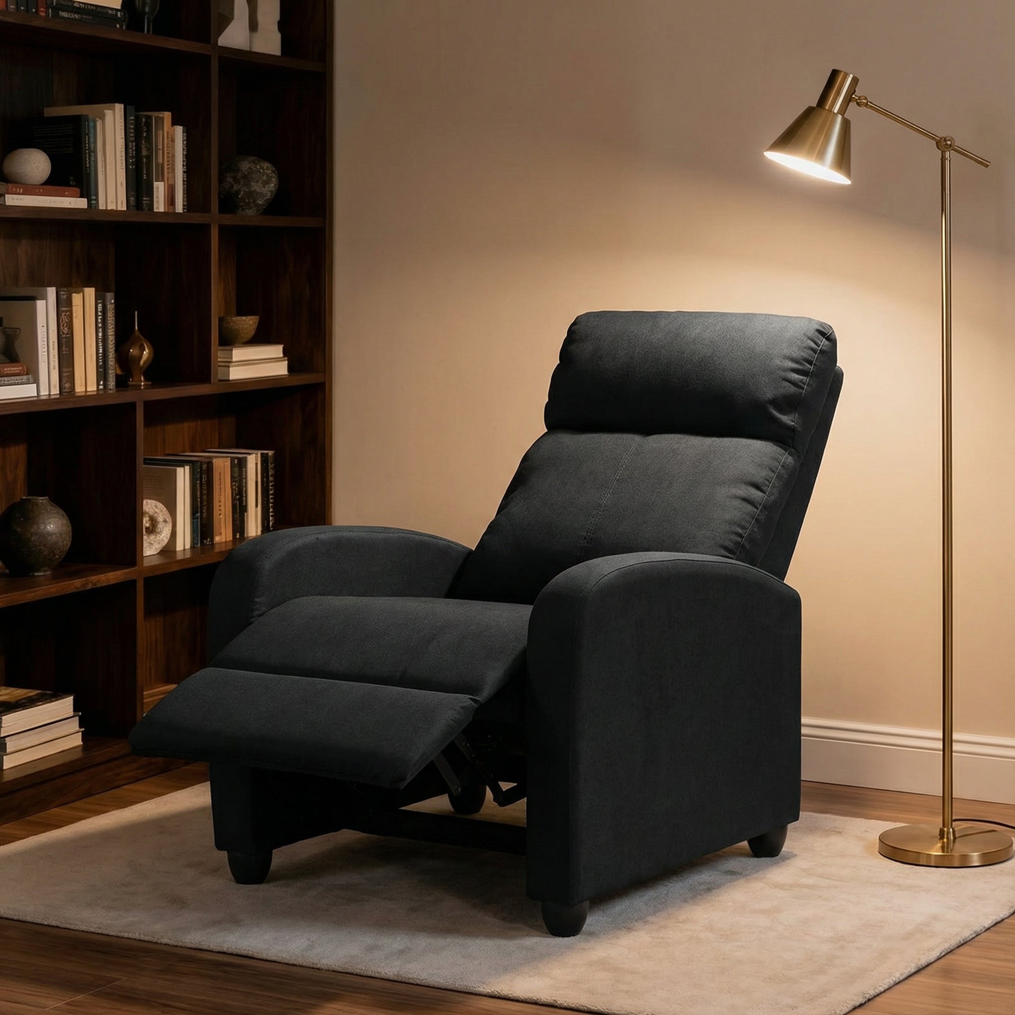 Single Recliner Sofa, Manual Home Theater Seating, Single Reclining Sofa Chair with Padded Seat for Living Room, Black